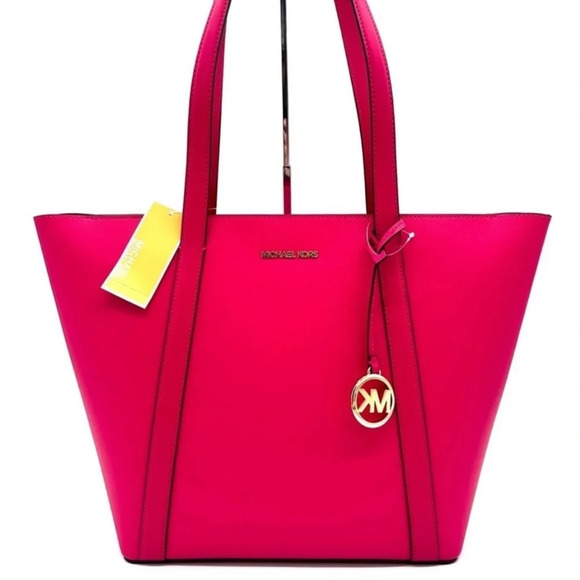 Michael Kors Pratt Large Signature Logo Tote Bag Electric Pink Multi - Picture 2 of 10